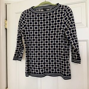 Talbot's 100% Merino Wool Navy Blue Cream Geometric Pattern Sweater Size XL